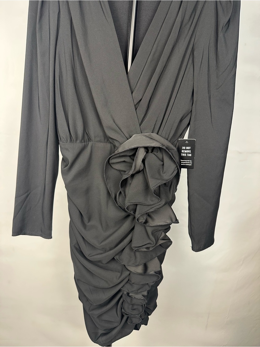 Express Black Ruffle Ruched Wrap Mini Dress - Picture 3 of 9